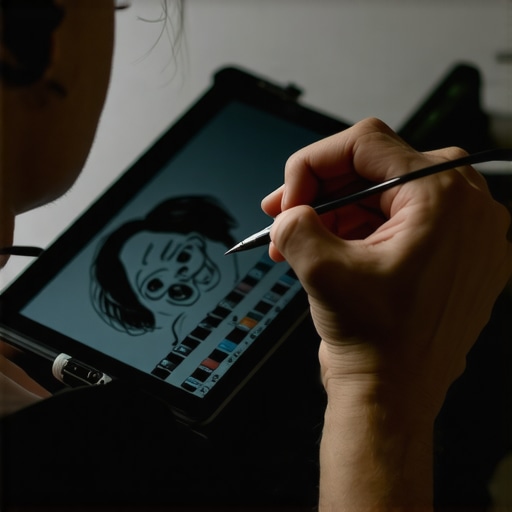 Advanced Stylus Features in Action Artist demonstrating tilt and pressure sensitivity with stylus on digital tablet.