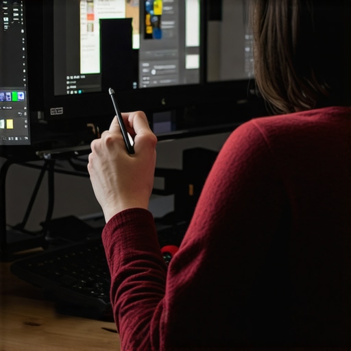 Artist working with stylus on a high-resolution monitor in a modern, bright studio.