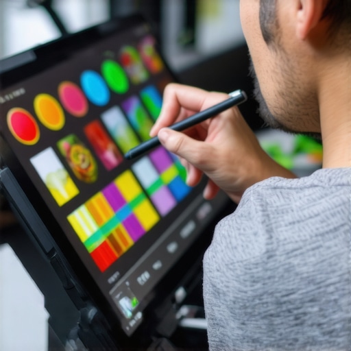 A high-resolution graphic tablet with stylus and vibrant digital artwork displayed
