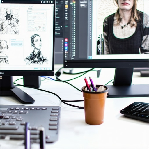 High-Res Creative Workspace A digital artist using a stylus on a high-resolution display to create detailed artwork