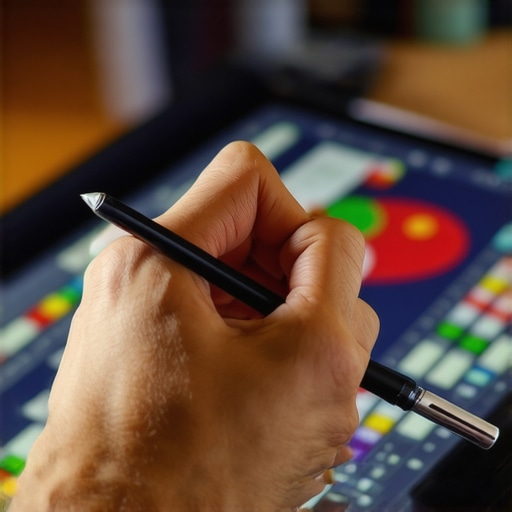 Artist's hand drawing with stylus on high-res display