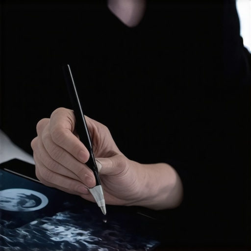 High-Resolution Display and Stylus for Digital Art Artist working with stylus on calibrated high-res screen for detailed digital painting
