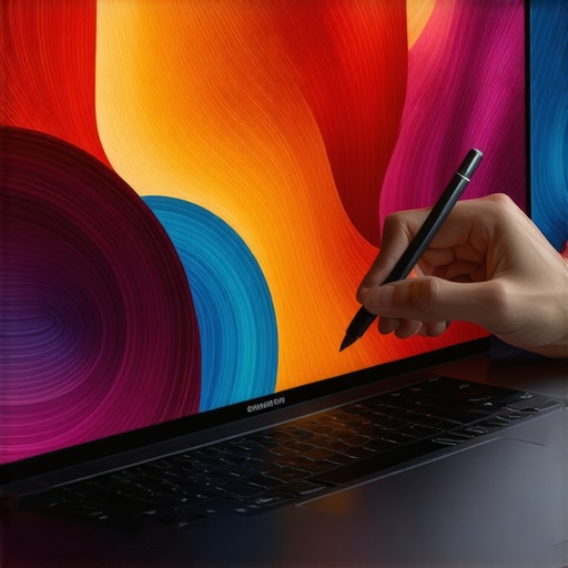 OLED laptop screen displaying vibrant digital art with stylus support