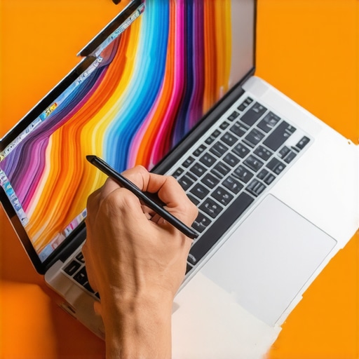 High-res display laptop with stylus on digital artwork