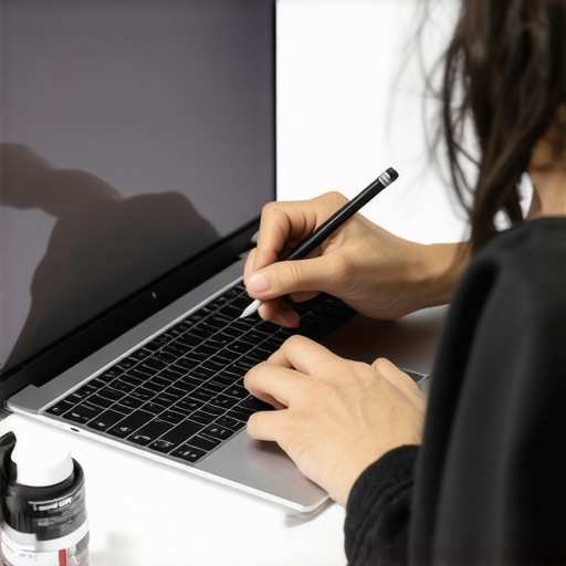 Person cleaning a high-resolution creative laptop and stylus to ensure optimal performance