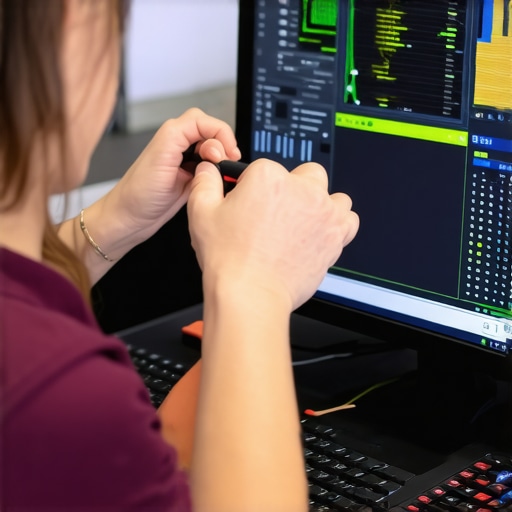 Person adjusting display calibration for optimal color fidelity in digital art