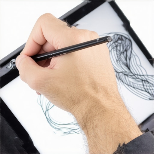 Detail shot of stylus testing on a high-resolution artist's tablet Close-up of stylus testing on vibrant high-res display for digital art.