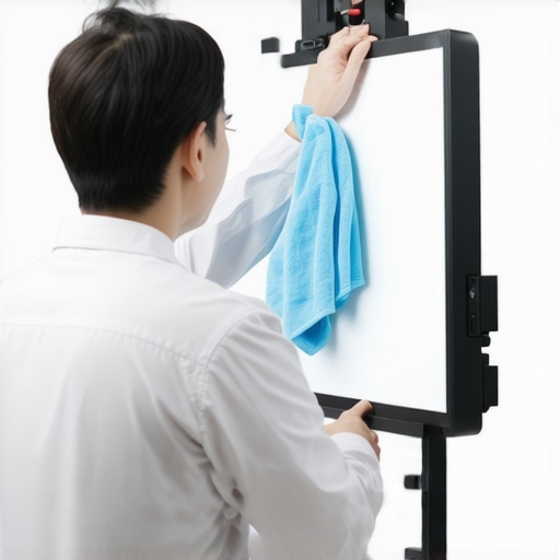 Artist cleaning a digital display to ensure color accuracy and clarity.