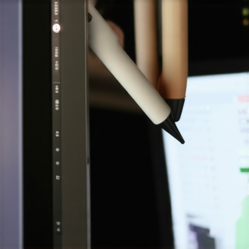 A digital artist's workspace featuring a high-res display, stylus, and editing software.