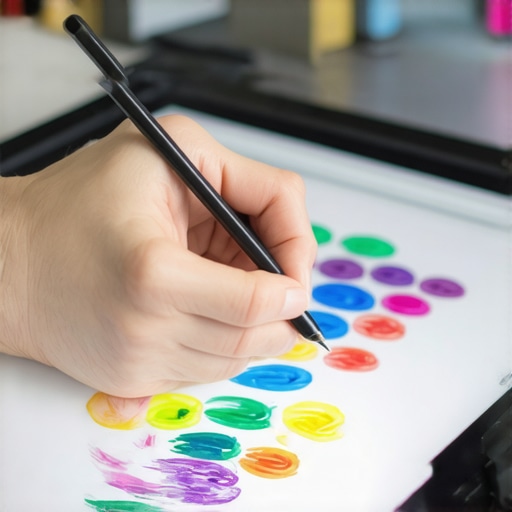 Precise stylus on high-res display A stylus interacting with a vibrant, high-resolution touch screen showing detailed artwork