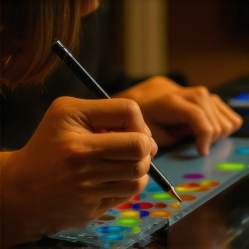 Using a Stylus on a High-Res Display A person drawing detailed art with a stylus on a vibrant high-resolution screen