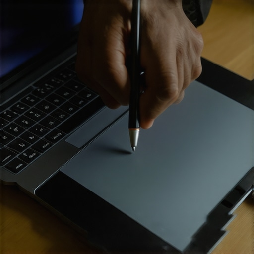 Artist calibrating stylus and adjusting display settings on a high-resolution creative laptop
