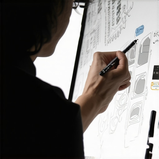 Artist calibrating a high-resolution stylus display using calibration tools.