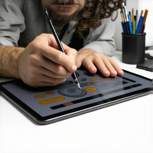 Artist calibrating stylus on a high-resolution digital tablet