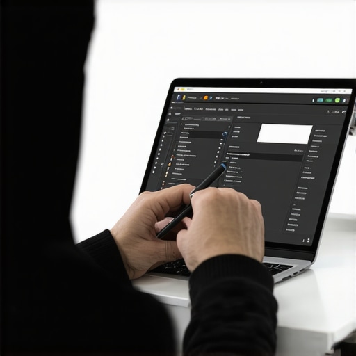 A person calibrating the stylus on a high-resolution display laptop for precise drawing