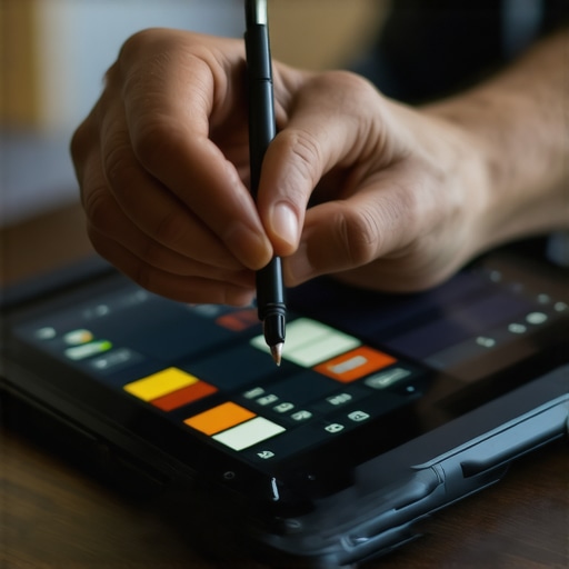 Person calibrating a 16K high-resolution drawing tablet with stylus, demonstrating calibration process.