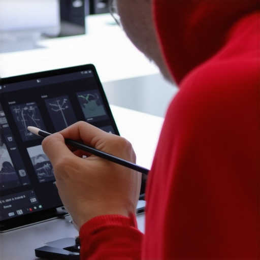Stylus calibration for high-res display Artist calibrating stylus on ultra-high-resolution tablet in bright studio